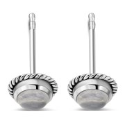 Round Rose Quartz Stud Silver Earrings, e337